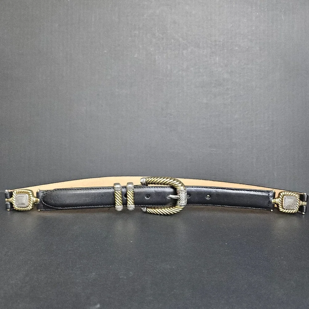 Brighton Women's Black Leather Belt ML 32 Silver & Gold Tones Metal Buckle 4B803